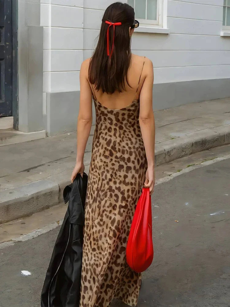 Mooyufon Leopard Print Summer Dress – Sexy Backless Ruffle Spaghetti Strap Party Clubwear for Women