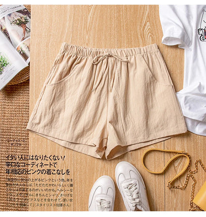 Women’s Cotton Linen High Waist Shorts — Black Casual Fashion Workout Sport Shorts