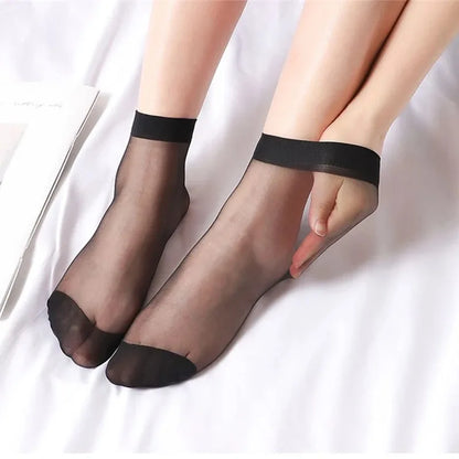 10–50 Pairs Transparent Summer Socks – Ultrathin Nylon Ankle Socks for Women, Elastic Crystal Silk Short Meias