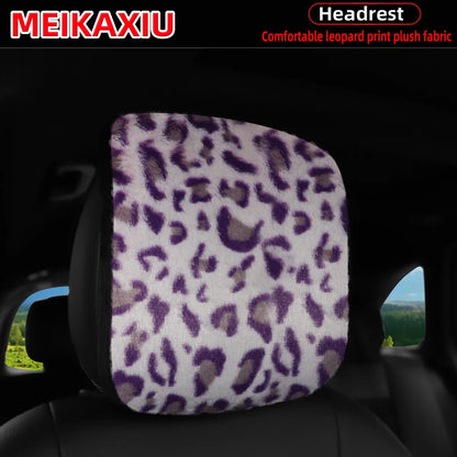Leopard Print Faux Fur Car Headrest Cover - Soft Decorative Pillowcase for Stylish Interior Comfort