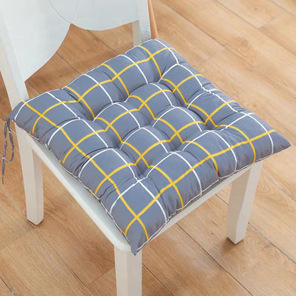 40cm Square Chair Cushion – Thickened Linen Stool Pad with Anti-Skid Strap, Backrest Pillow for Home & Office Chair