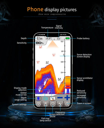 Erchang F68 WIFI Fish Finder – 100M Wireless Echo Sounder for Lake & Sea Fishing, Compatible with iOS & Android