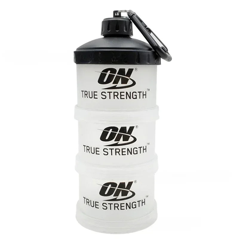 3-Layer Portable Protein Powder Box – Funnel & Handle for Fitness Supplements, Snacks & Medicine
