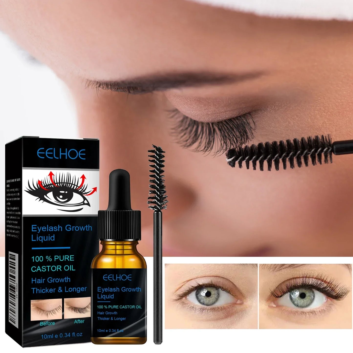 Natural Eyebrow & Eyelash Growth Serum — Thickening, Curling, Moisturizing with Castor Oil for Women
