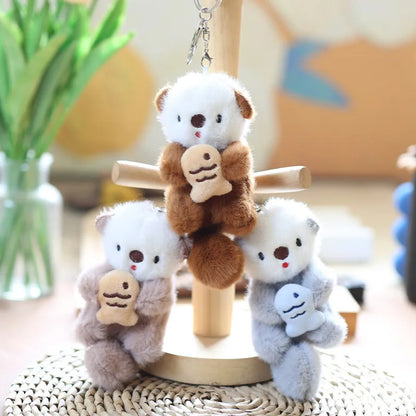 Cute Otter Plush Keychain - Otters Holding Fish Pendant for Backpack, Bag & Wallet Decor