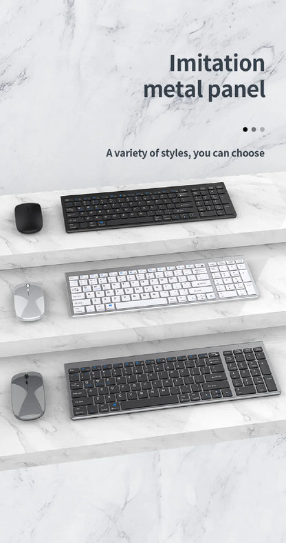 Gray Bluetooth 5.0 & 2.4G Wireless Keyboard Mouse Combo – Rechargeable Full Size Keyboard for Notebook & Laptop