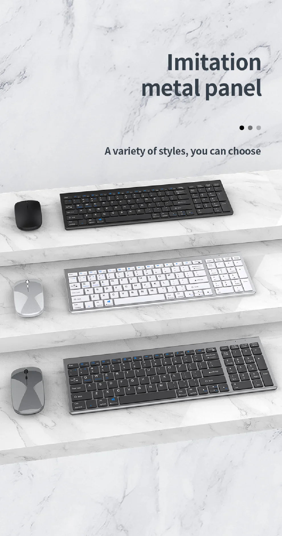 Gray Bluetooth 5.0 & 2.4G Wireless Keyboard and Mouse Combo – Rechargeable Full-Size Set for Notebook & Laptop