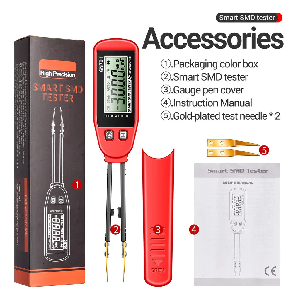 GN701 Smart SMD Tester – Multimeter for Capacitance, Resistance & Diode with LCD Display (3000 Counts)