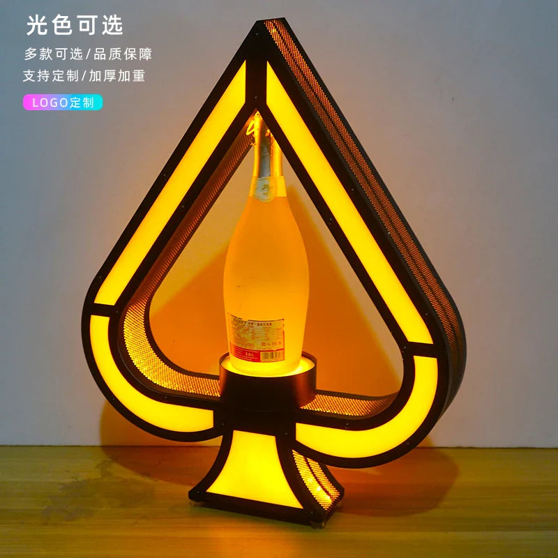 Luminous Spade A Champagne Bottle Display Stand – Rechargeable Wrought Iron VIP Bar Display Base