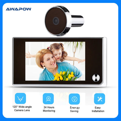 Awapow 3.5" Digital Door Viewer — 120° HD LCD Peephole Camera, 2MP Cat Eye Doorbell Monitor