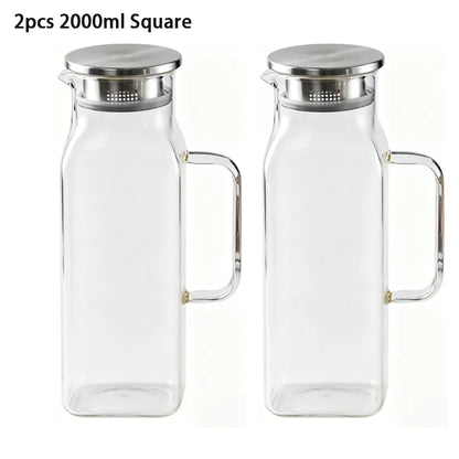 JUSTINLAU Borosilicate Glass Water Bottle - 1.2L/2L Large Capacity Juice & Drink Pitcher for Home & Restaurant