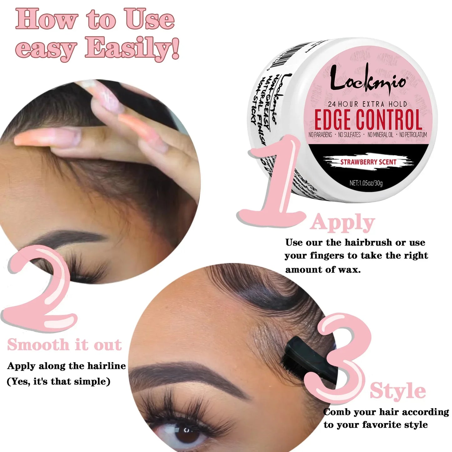 Edge Control Gel for Women & Kids – 30g Long-Lasting Anti-Frizz Hair Wax, Strong Hold Smoothing Styling Pomade for Natural Finish