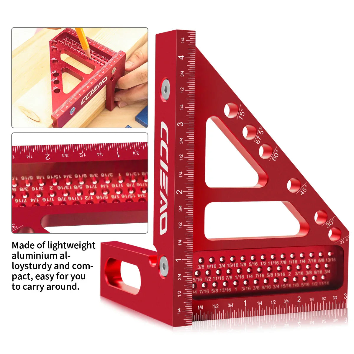 Imperial 3D Multi-Angle Measuring Ruler – 45/90 Degree Aluminum Alloy Woodworking Square Protractor for Engineers & Carpenters