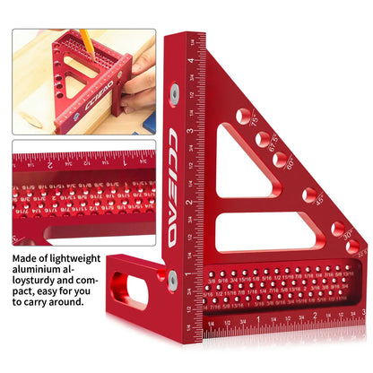 Imperial 3D Multi-Angle Measuring Ruler – 45/90 Degree Aluminum Alloy Woodworking Square Protractor for Engineers & Carpenters