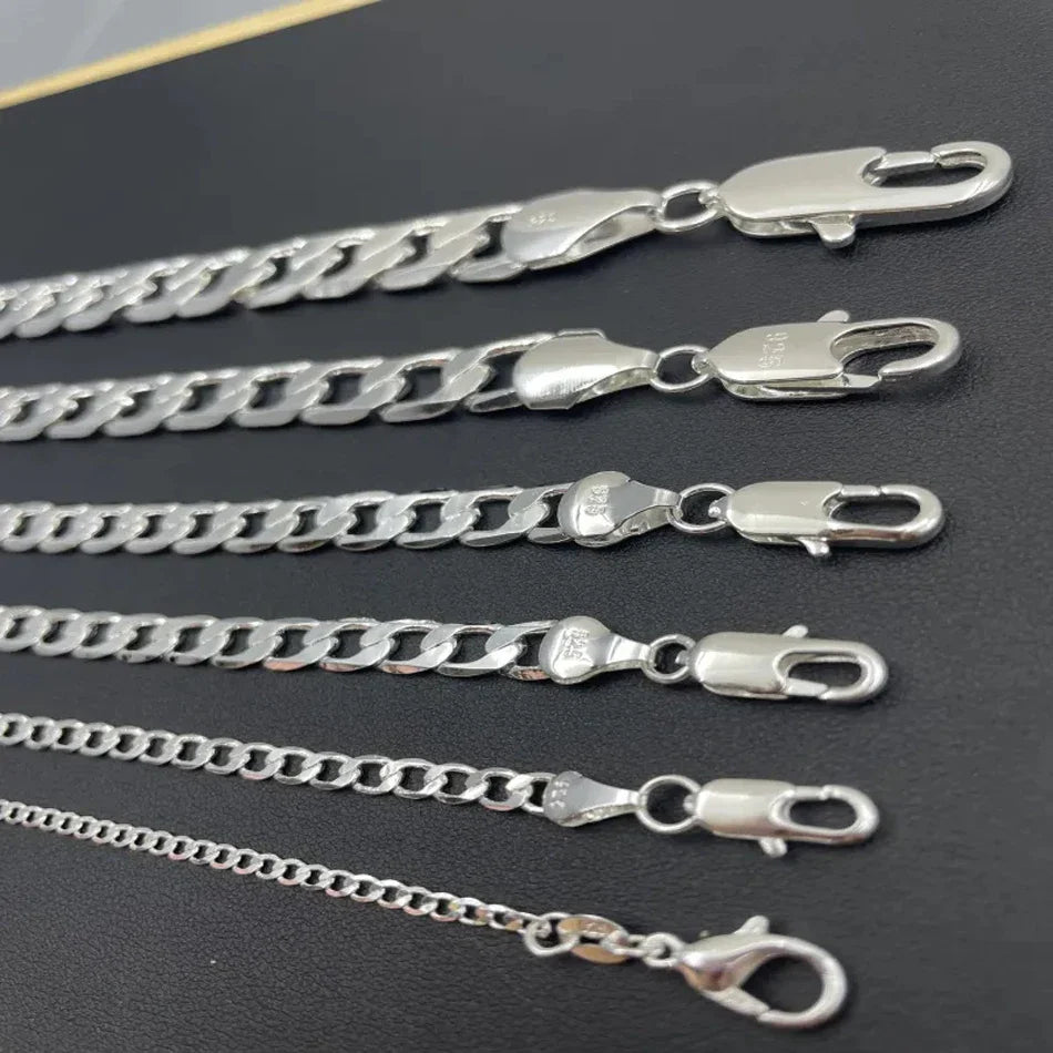 Men’s 925 Sterling Silver Face Chain Necklace — 2/4/6/8/10/12MM, 40–75cm with Lobster Clasp, Engagement Jewelry Gift for Men & Women