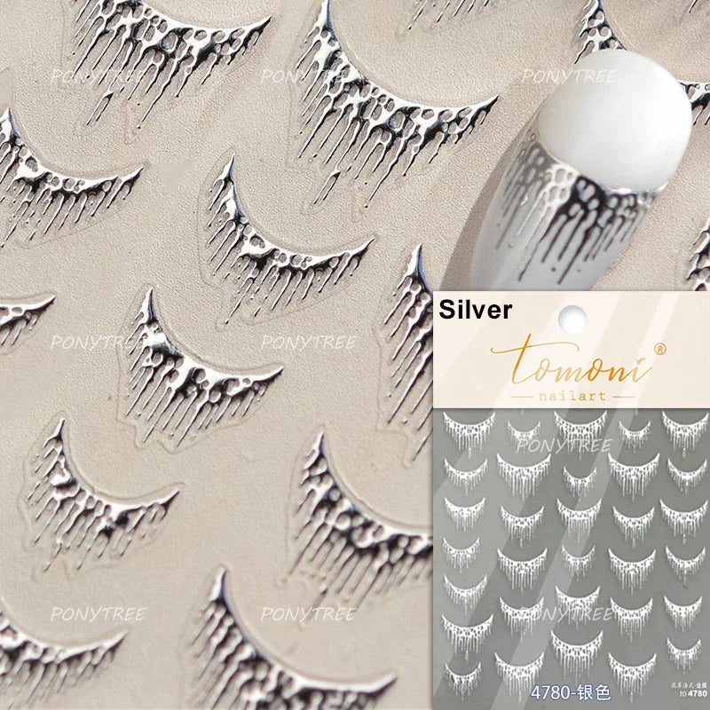 5D Gold Stamped Nail Art Stickers - Silver Sun Stars Snake Chinese Style Self-Adhesive Manicure Decals