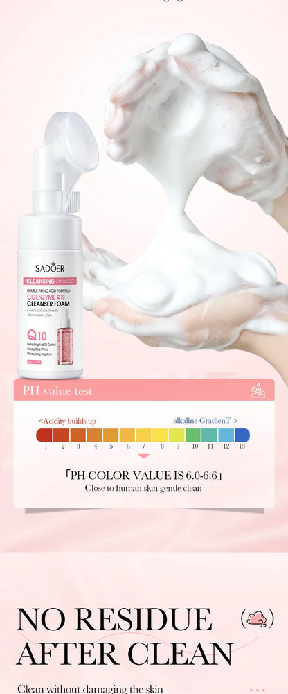 SAODER Q10 & Vitamin C Facial Cleanser — Moisturizing Brightening Face Wash Foam for Gentle Skin Cleansing