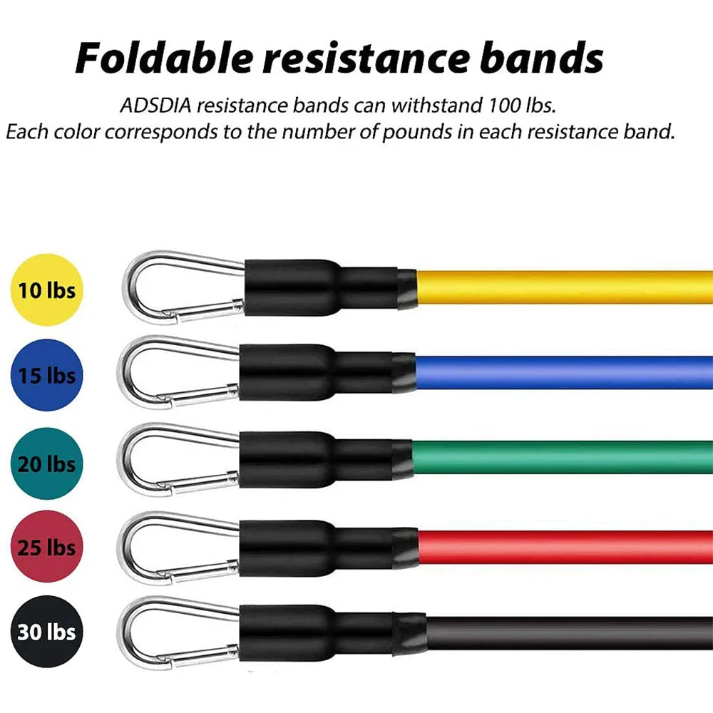 11Pcs Elastic Resistance Bands Set for Fitness, Bodybuilding & Home Gym Workouts