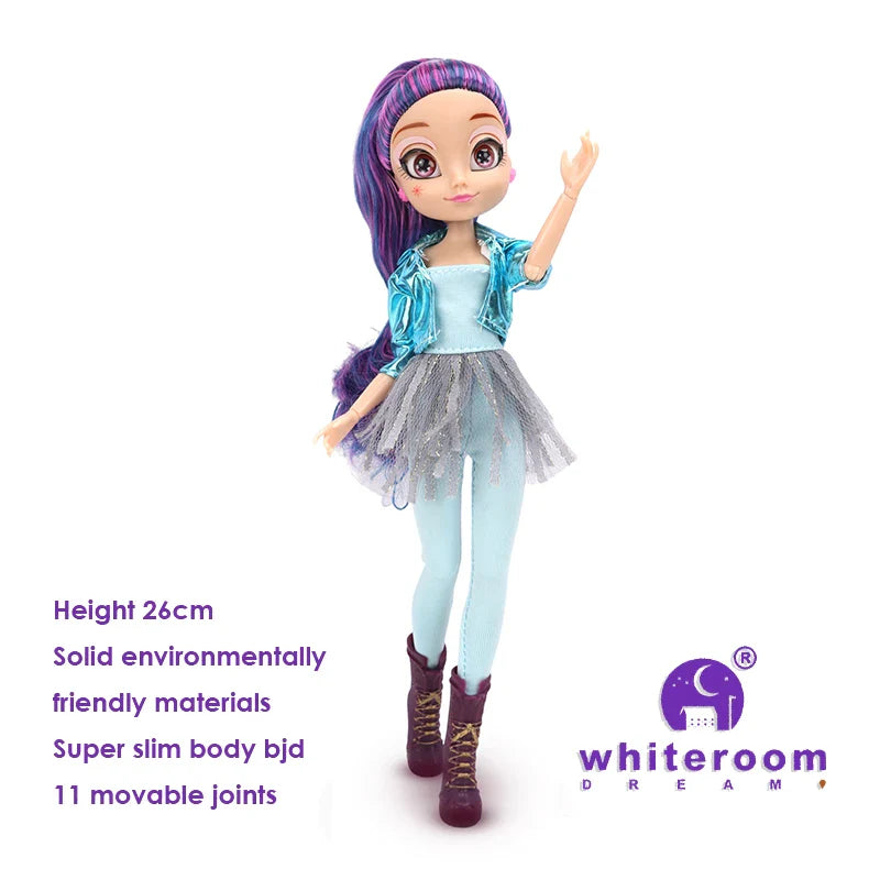 26cm BJD Doll for Girls – Purple Hair Fashion Princess with Big Eyes & Accessories Gift