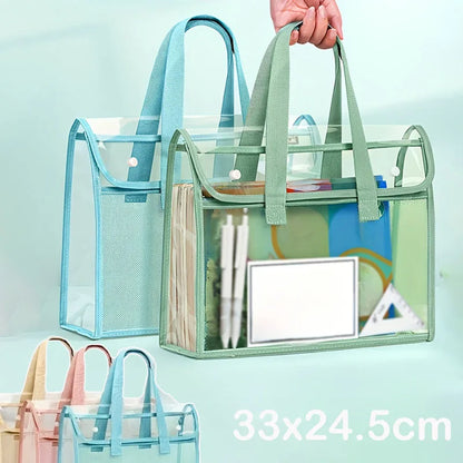 Large Capacity Waterproof Handheld Study Bag – Transparent PVC Exam & Test Paper Storage for Elementary School