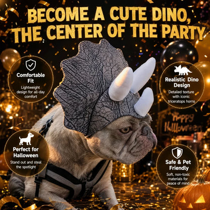 Halloween Dinosaur Dog Hat - Scary Triceratops Costume Headwear for French Bulldogs