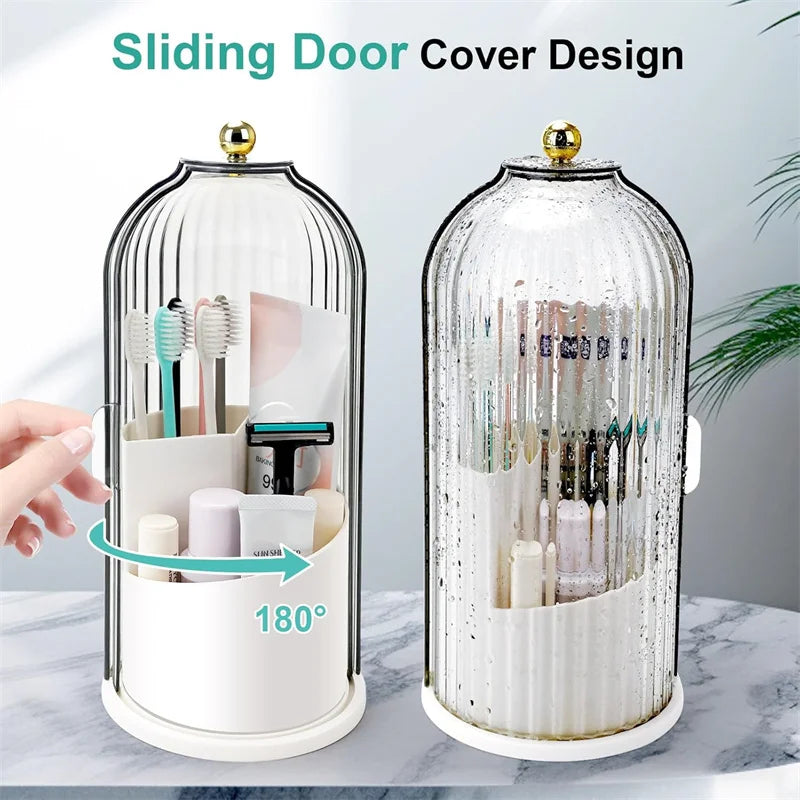Rotating Toothbrush Holder with Sliding Lid – Dustproof 3-Slot Countertop Organizer for Electric Toothbrush & Toothpaste