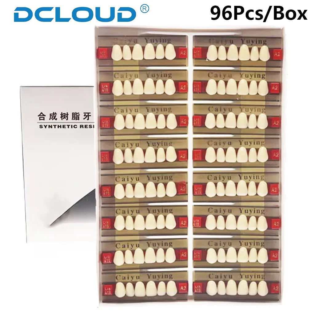 96PCS Dental Resin Denture Teeth Set – Upper & Lower Full Acrylic False Teeth Model (A2/A3 Shades, Anterior & Posterior)