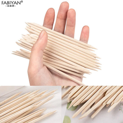 100/500PCS Nail Orange Wood Sticks - Double Head Cuticle Pusher & Remover for Manicure, Pedicure, and Rhinestone Picking