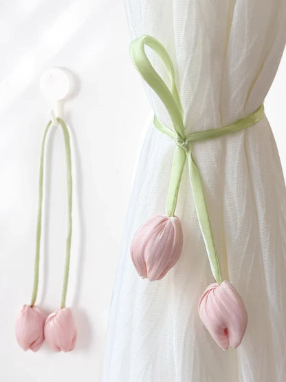 2PCS Tulip Flower Curtain Tiebacks – Rustic No-Damage Holdbacks for Living Room & Bedroom Decor