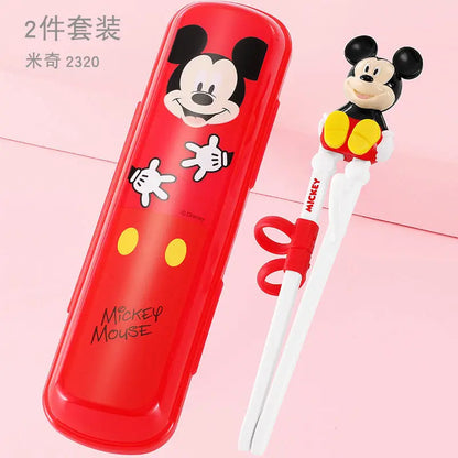 Disney Kids Tableware Set — Lightning McQueen, Mickey, Minnie, Stitch & Princess Elsa Training Chopsticks and Spoons