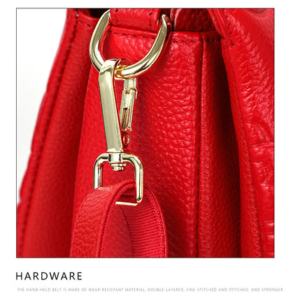 Classic Embossed Women’s Leather Bag — Large Capacity Top Cowhide Crossbody Purse