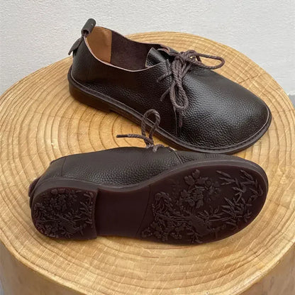 Barefoot Retro Handmade Genuine Leather Women’s Shoes – Soft Sole Wide Toe Flat Casual Lace-Up Footwear, Size 43