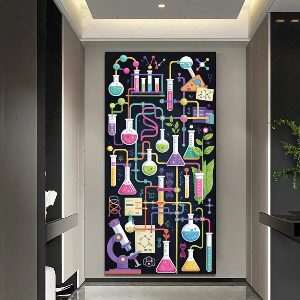 Chemistry Lab Door Cover Backdrop – Science Experiment Party Decoration & Photography Props with Laboratory Equipment Theme