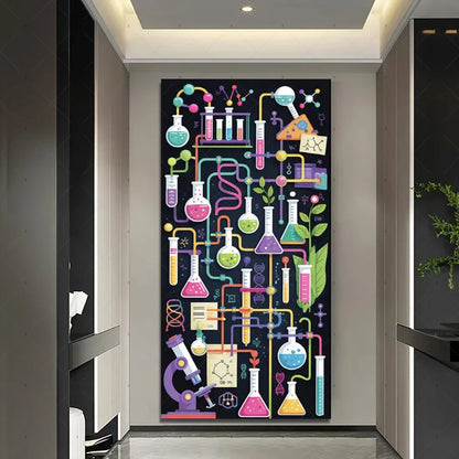 Chemistry Lab Door Cover Backdrop – Science Experiment Party Decoration & Photography Props with Laboratory Equipment Theme