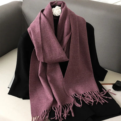 62-Color Solid Women’s Winter Scarf — Thick Warm Cashmere Pashmina Shawl with Tassels, Outdoor Luxury Wrap, Windproof Fashion Scarf