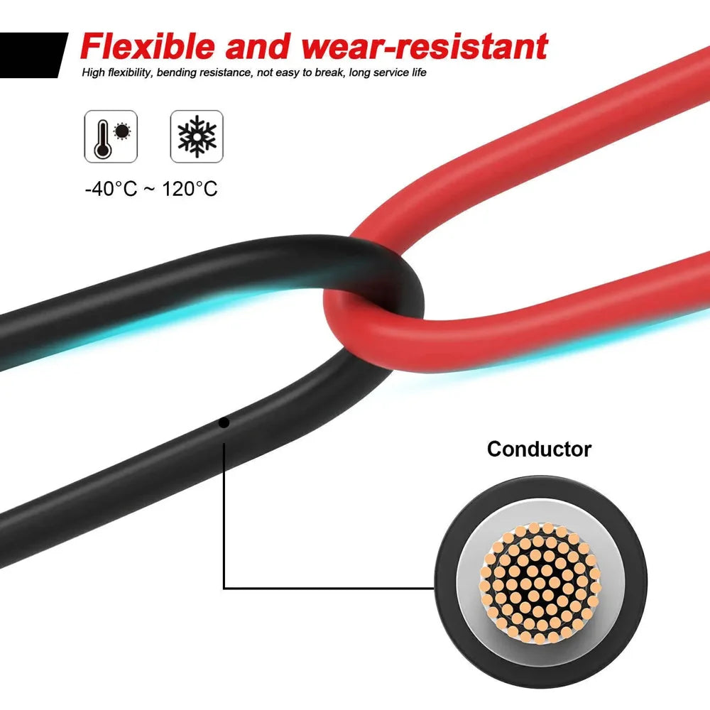 Red & Black Solar Extension Cable with Connector — 2-10m 4mm²/6mm² Photovoltaic Wire