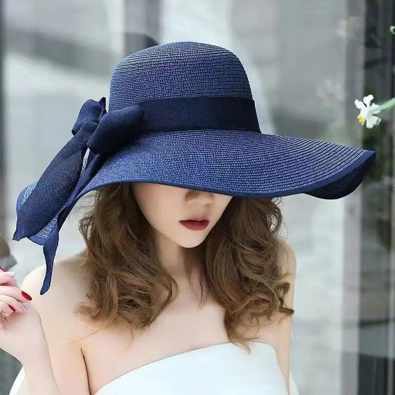 Wide Brim Straw Sun Hat - Summer Beach Travel Shade & UV Protection Hat