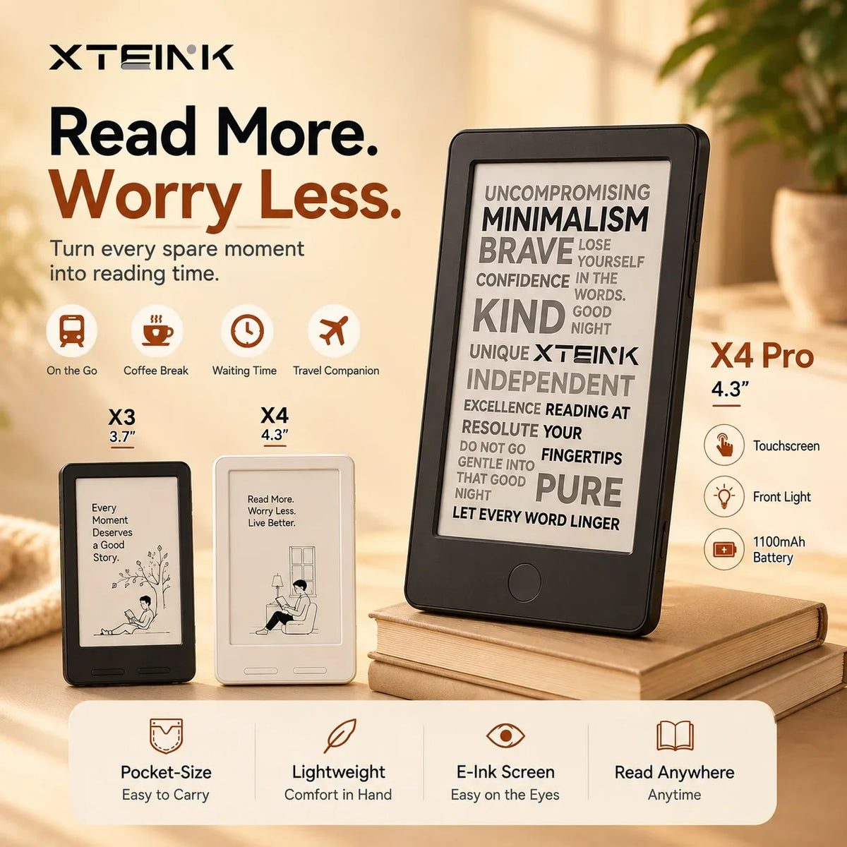 XTEINK X4Pro E-Reader - 3.7-Inch Portable E-Ink Reader with 16GB Storage & High-Resolution Display