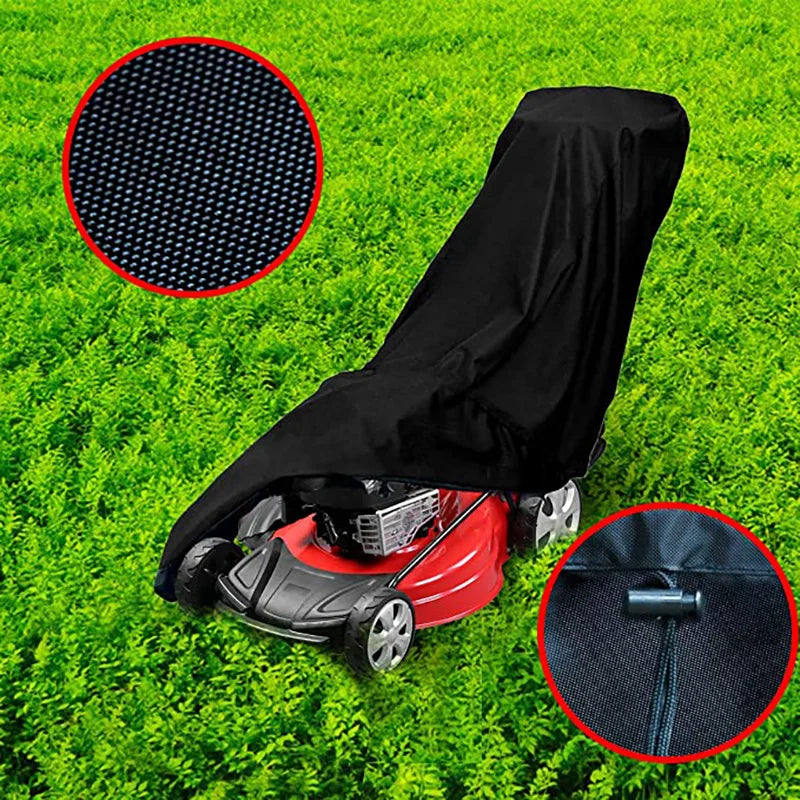 Outdoor Lawn Mower Cover 210D Oxford Cloth – Waterproof UV Resistant Universal Fit with Drawstring, Heavy Duty Black Protection Cover