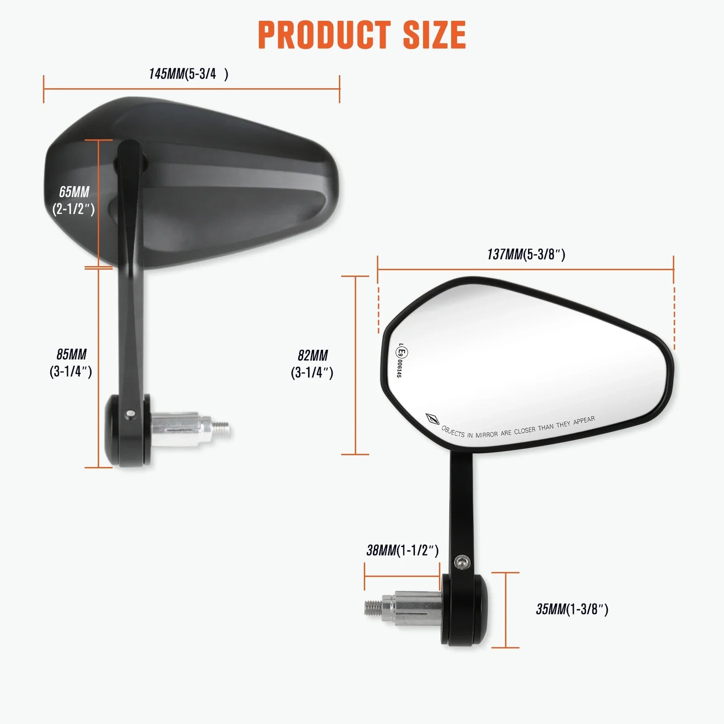 Motorcycle Rearview Side Mirrors | 7/8" & 1" Handlebar End Mirrors for Yamaha & Kawasaki