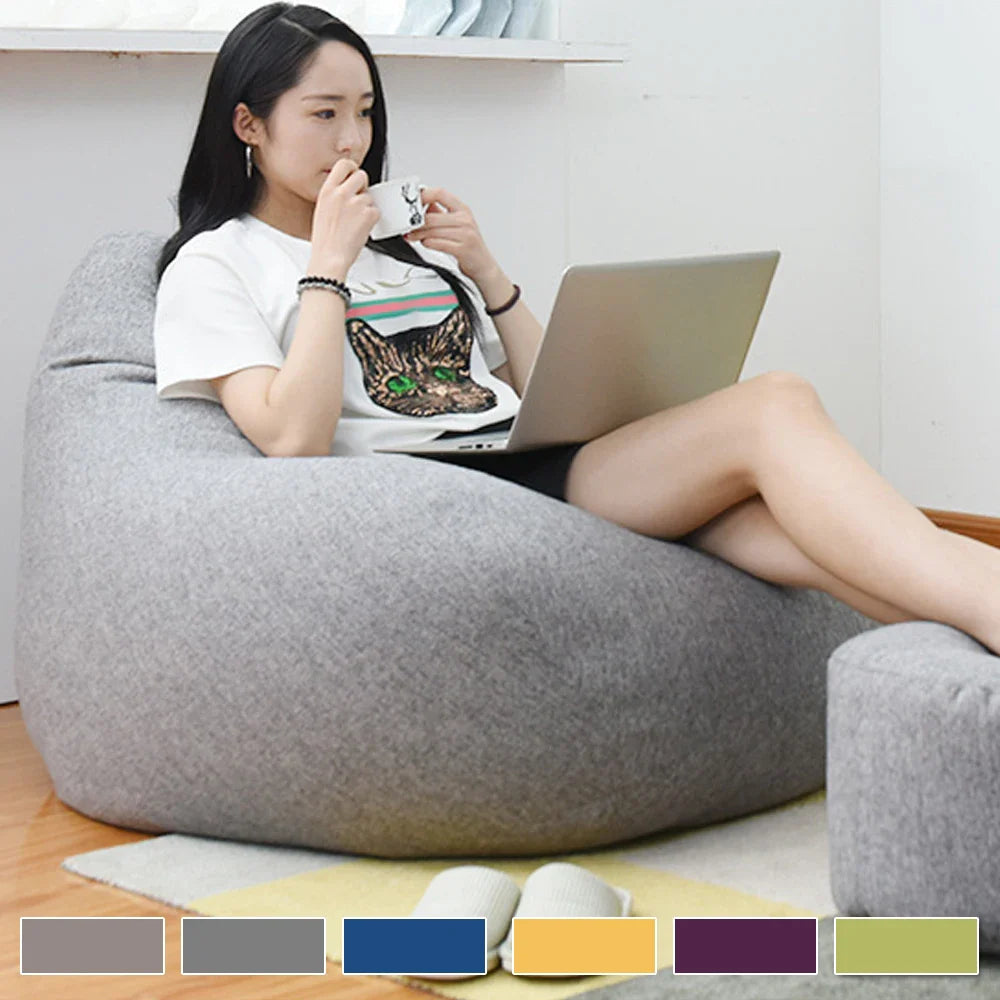 Large Lazy Bean Bag Sofa Cover – Comfortable Tatami Lounger Seat Cover for Living Room & Bedroom (No Filler)