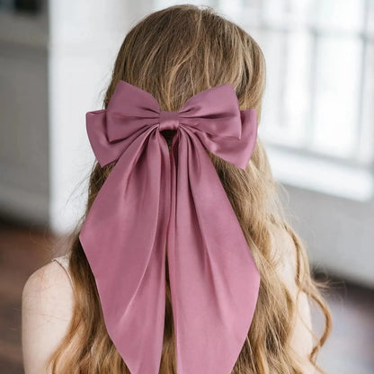 2PCS Elegant Bow Ribbon Hair Clips – Simple Solid Satin Spring Clip Hair Pins, Headband with Clips – Girls Hair Accessories