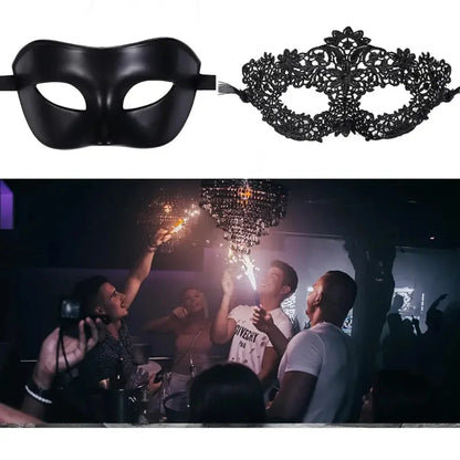 Elegant Black Lace Masquerade Mask Set – Perfect for Couples, Venetian Parties, Mardi Gras & Halloween Celebrations