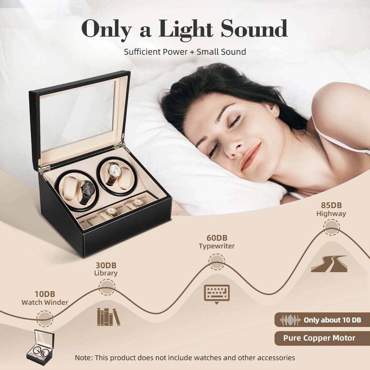 4+6 Slot Automatic Watch Winder – Leather & Wood Luxury Display Case with Pillow, Black/Brown
