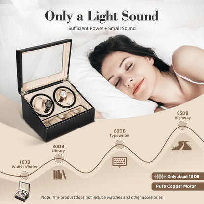 4+6 Slot Automatic Watch Winder – Leather & Wood Luxury Display Case with Pillow, Black/Brown