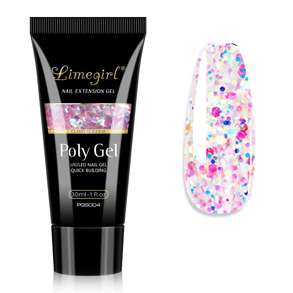 LIMEGIRL 30ml Nail Extension Gel – Glitter Soak-Off Acrylic UV Poly Gel for Quick Nail Build & Manicure