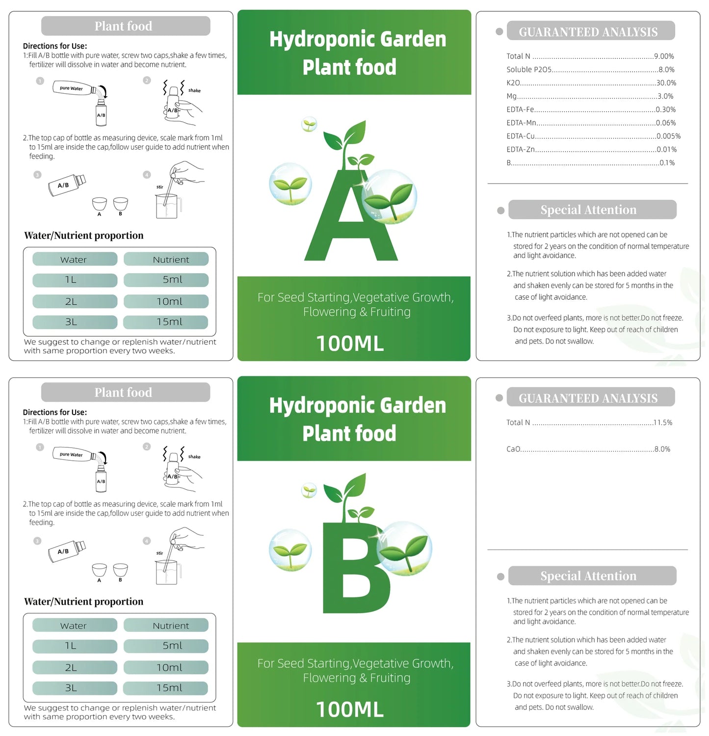 AB Two-Part Fertilizer Set – Hydroponic Plant Food for Flowers, Vegetables, and Grass Nutrients