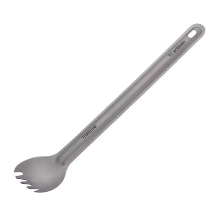 Titanium Long Handle Spork - Ultralight Portable Camping Cutlery for Hiking, Backpacking & Outdoor Dining