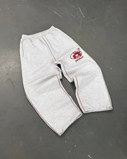 American Y2K Gothic Hip Hop Sweatpants for Men – Retro Double Layer Baggy Joggers with Elastic Waist