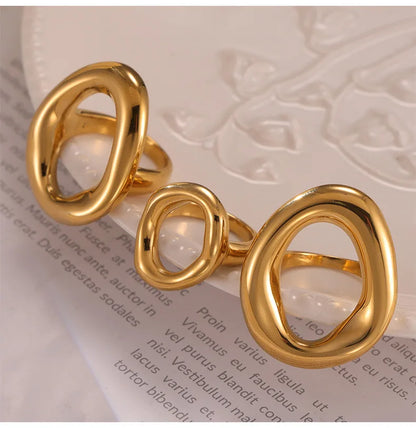 316L Stainless Steel Gold Plated Oval Ring – Large Luxury Waterproof Women’s Jewelry